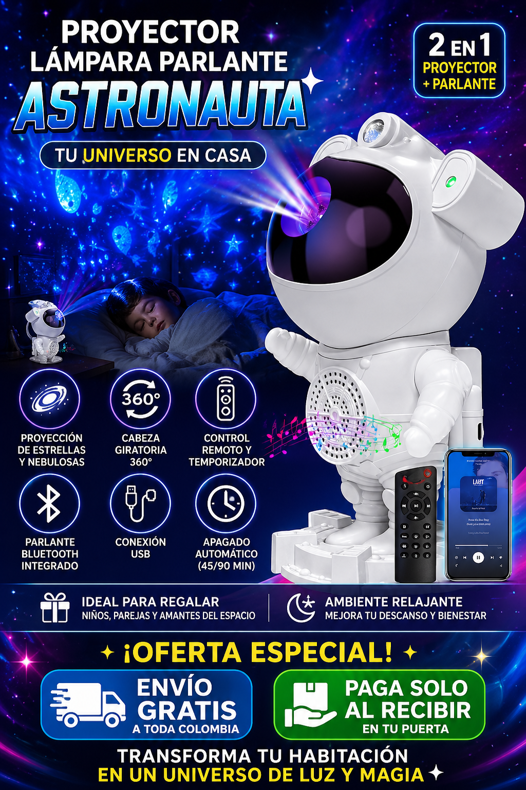 Proyector Lampara Parlante Astronauta